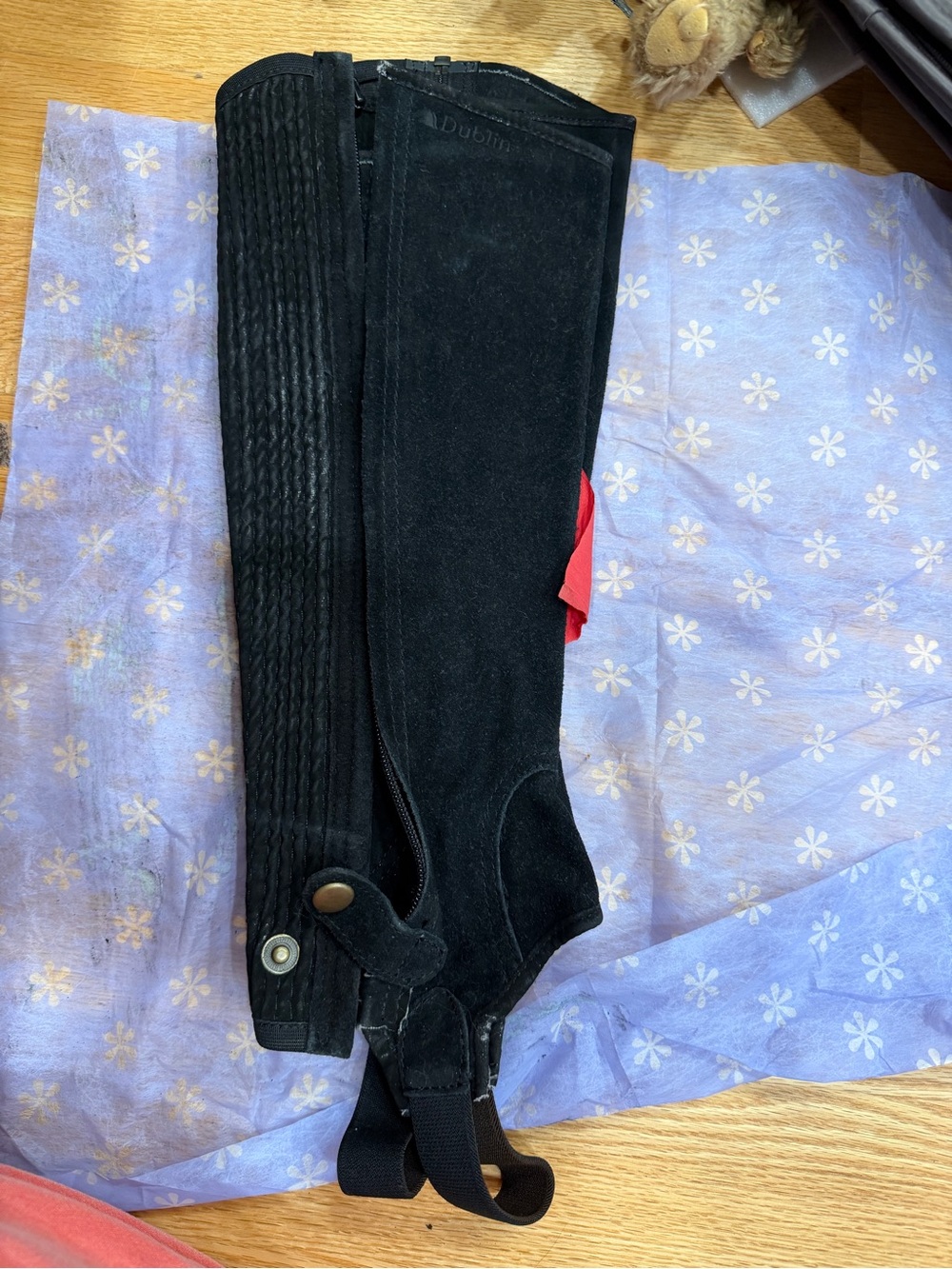Kids Black Suede Half Chaps for Riding